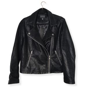 Silver Jeans Woman's Black Sibley Moto Faux-Leather Jacket | Size Large | NWT